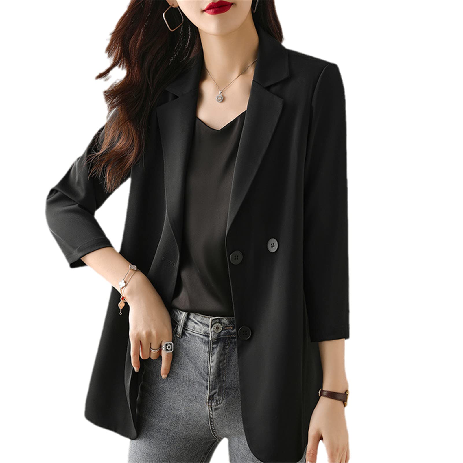 Women's Chiffon Suit Jacket - 7-Minute Sleeve Lightweight Blazer for Office, Party & Formal Occasions | Elegant Ladies Jacket for Workwear & Evening Events