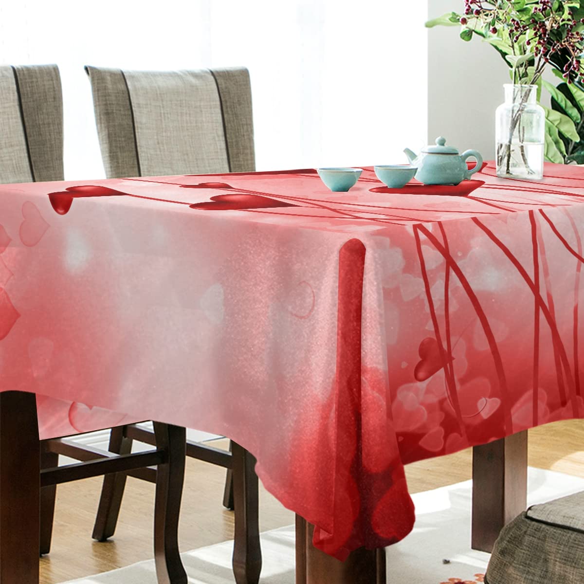Valentine's Day Red Hearts Square Tablecloth - Modern Rectangle Table Linen Cover for Kitchen, Dining Room, Party & Home Decor | Perfect for Romantic Dinners, Anniversary Celebrations & Holiday Gatherings