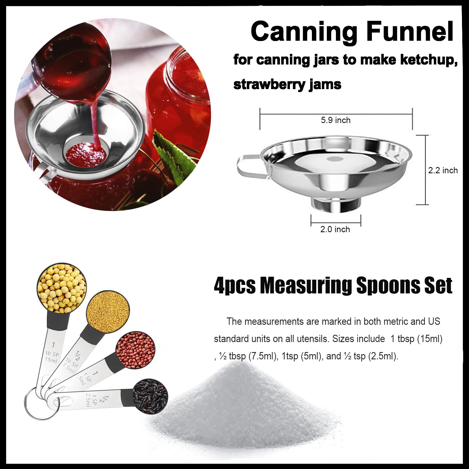 HOMMES Mason Jar Canning Supplies Starter Kit - Pot, Funnel, Lifter, Wrench, Tongs, Lid Lifter & Bubble Remover for Home Canning, Preserving Food, DIY Jams & Pickles
