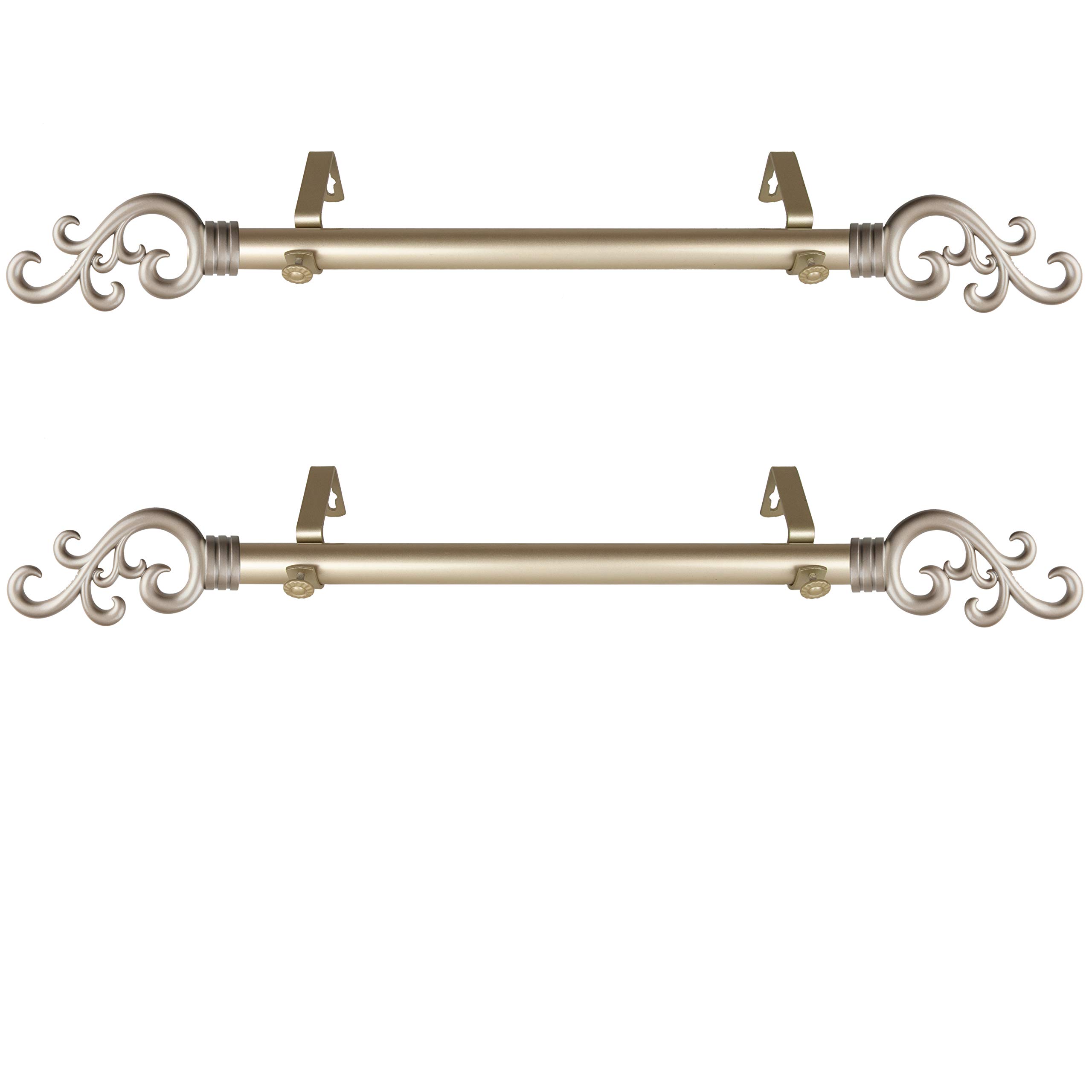 RUDI 1 Inch Maximum Side Curtain Rod Set of 2 - Adjustable 12 to 20 Inches - Light Gold Finish for Bedroom, Living Room & Window Treatments