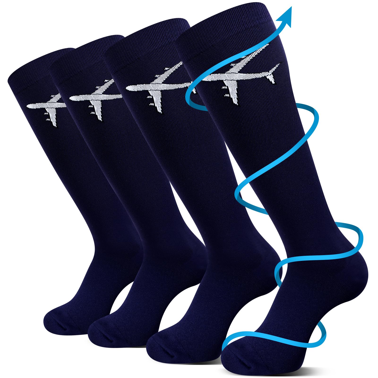 2 Pairs 15-25 mmHg Graduated Compression Socks for Men & Women - Knee High Travel Socks for Airplane Flights, Long Trips & Circulation Support - Perfect for Flying, Hiking & Work