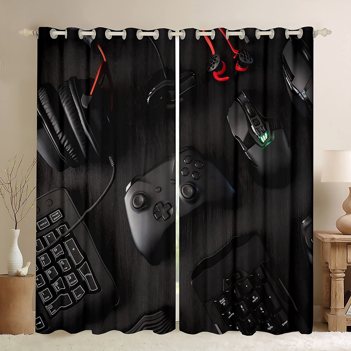Feelyou Gaming Curtains for Bedroom & Living Room - 42x90 Inch Blackout Window Drapes with Grommets (2 Panels) - Perfect for Gamers, Kids Rooms & Home Theater Decor | Video Game Themed Room Accessories