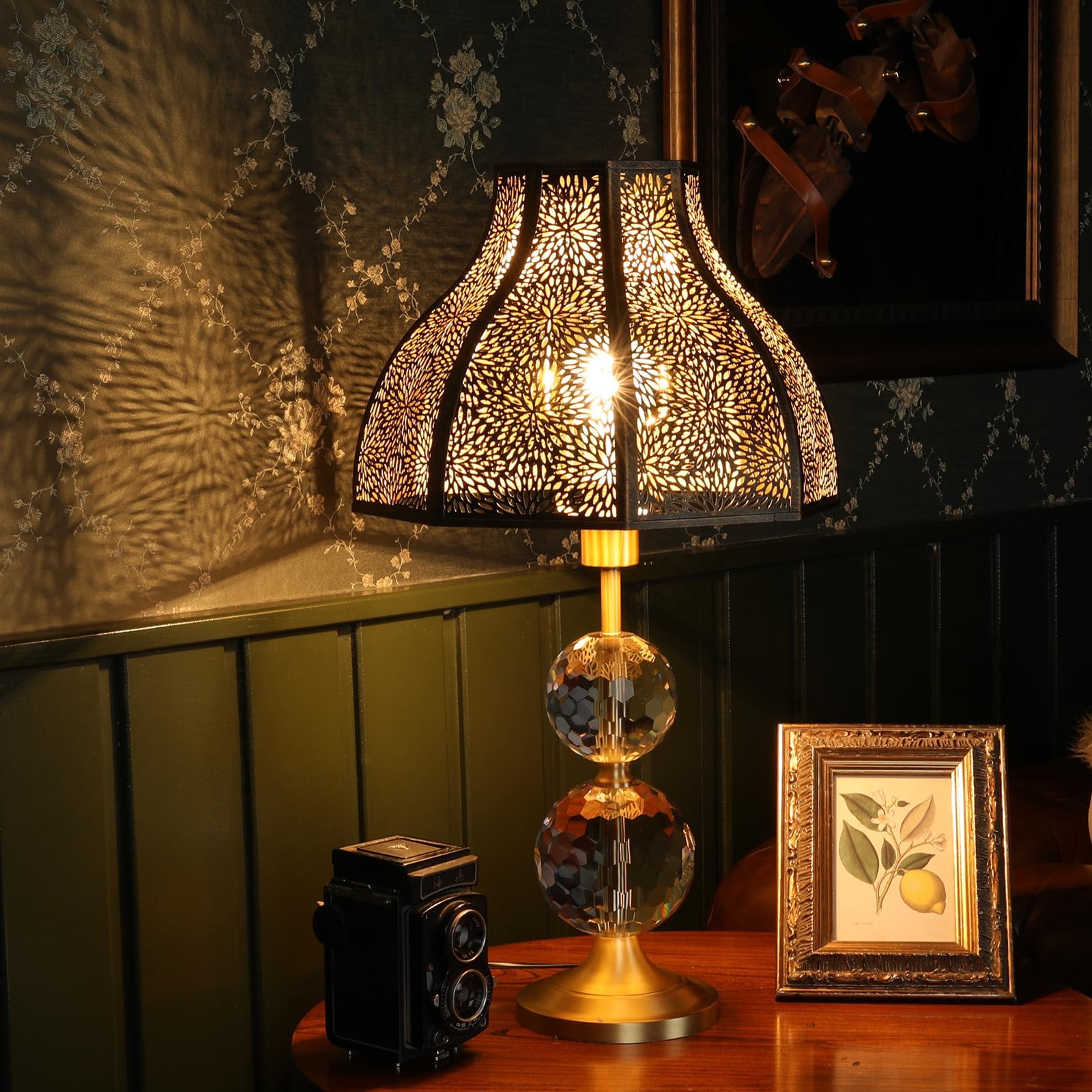Antique Bronze & Gold Metal Lamp Shade with Exquisite Eight-Petal Lotus & Etched Chrysanthemum Design - Perfect for Table Lamps & Floor Lamps - Ideal for Living Room, Bedroom, Office & Reading Nook Decor - ALUCSET Decorative Lighting Accessory