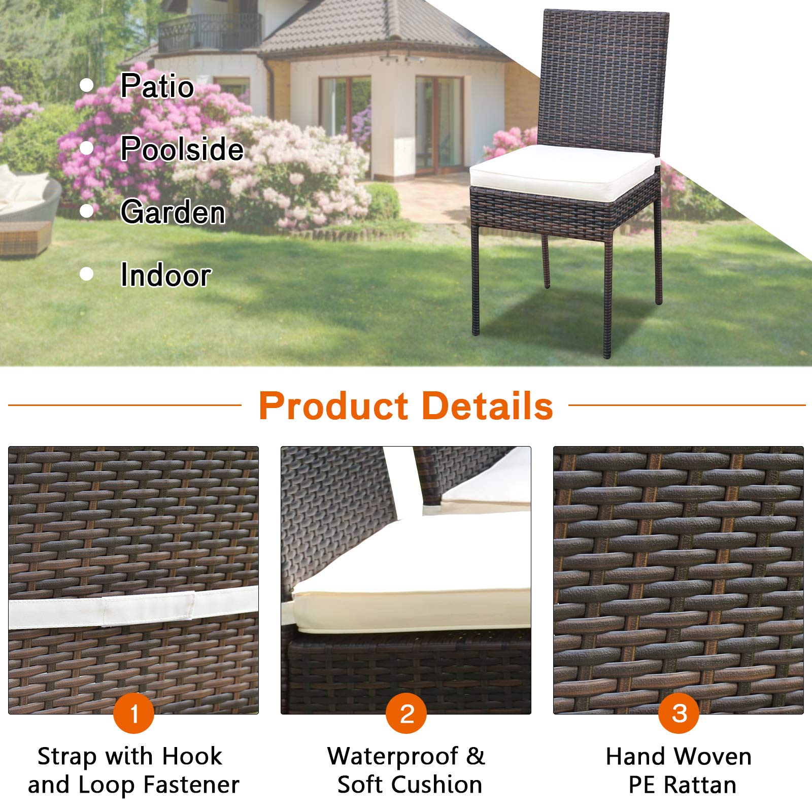 Tangkula 5-Piece Outdoor Wicker Dining Set with Tempered Glass Table & Cushioned Chairs - Patio Furniture for Garden, Poolside, Balcony or Backyard Dining & Entertaining