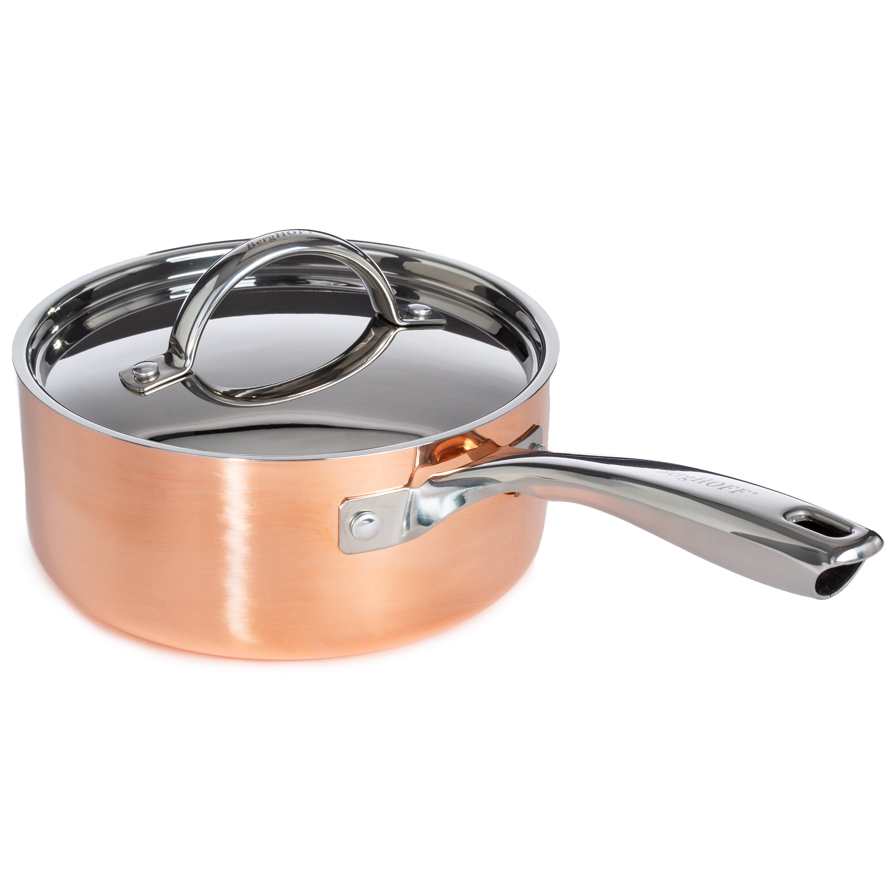 BergHOFF Vintage 4-Piece Tri-Ply Copper Cookware Set with Lids - Polished Stainless Steel Pots & Pans for Professional Cooking, Home Kitchen & Gourmet Meals