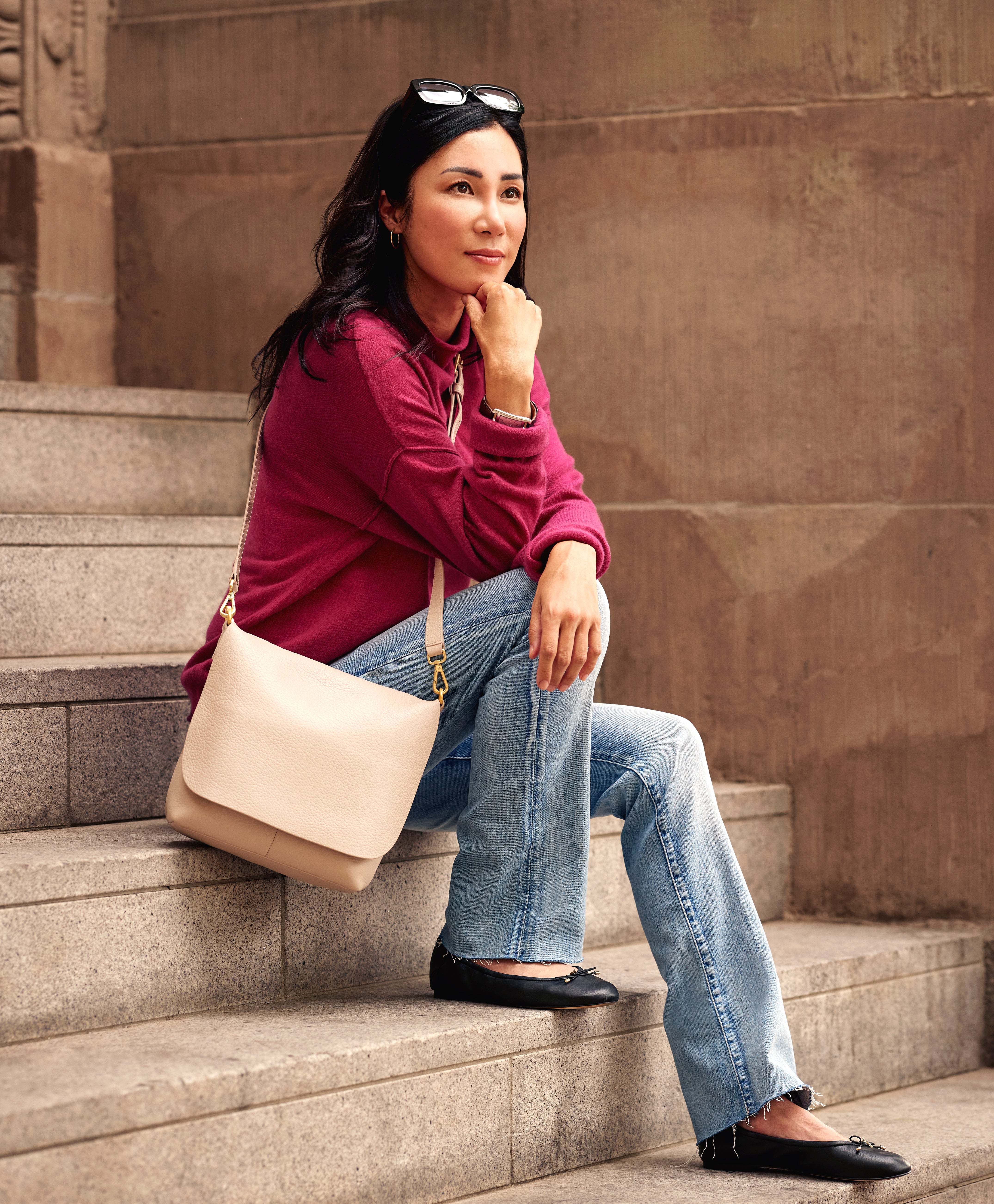 Andie Crossbody Bag - Genuine Pebble Grain Leather in Beechwood - Perfect for Work, Travel & Everyday Use
