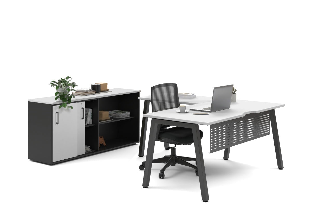 Quadro A Legs L-Shaped Executive Desk with Black Legs [1800L x 1800W with Cable Management] - Perfect for Home Office, Conference Rooms & Modern Workspaces