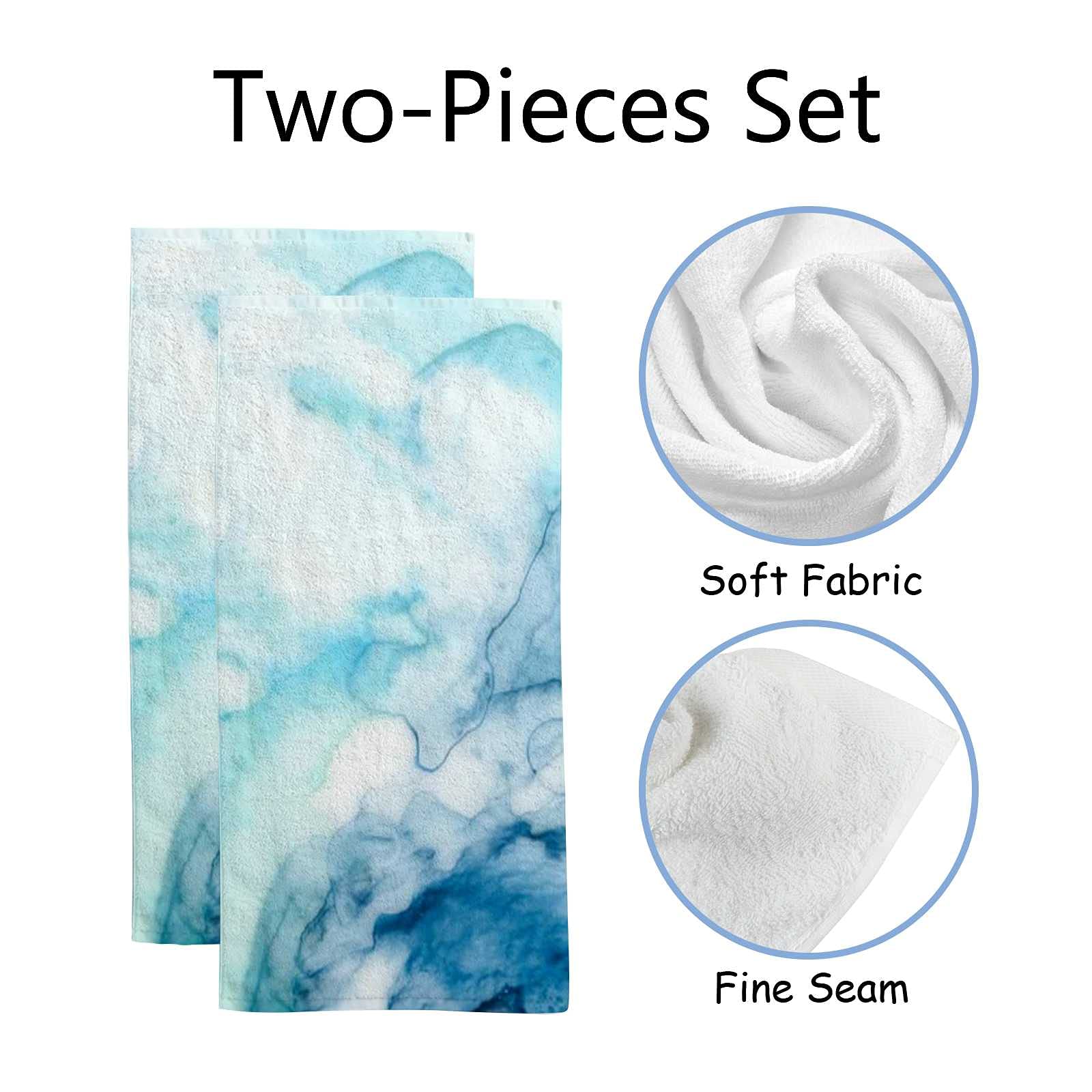 Vantaso 2-Pack Ombre Blue Marble Bath Hand Towels - Ultra Soft & Highly Absorbent Washcloths for Bathroom, Kitchen, Hotel, Gym & Spa | Perfect for Everyday Use, Guest Towels & Luxury Spa Experience