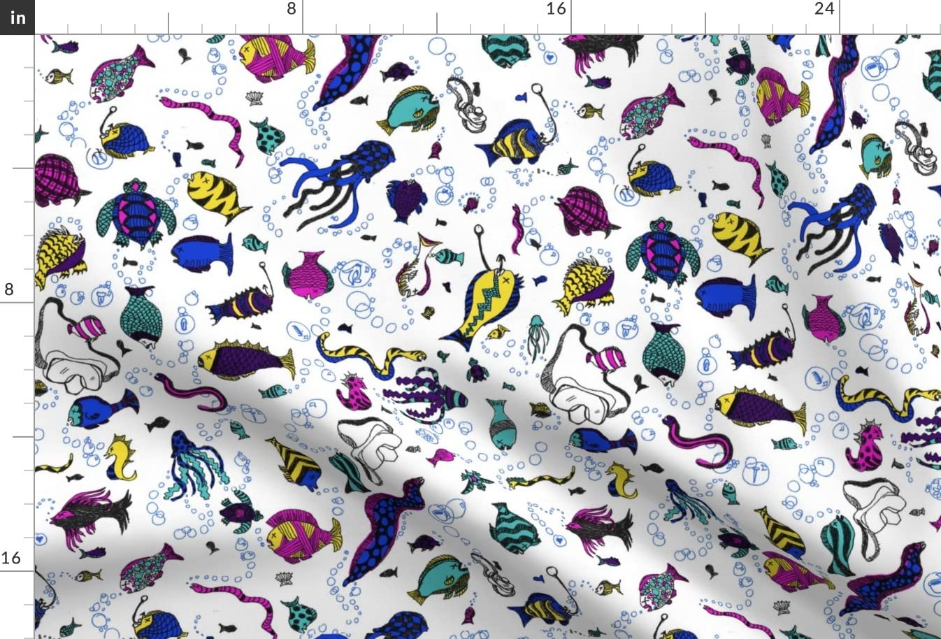 Fishing Fish Sports Playful Bubbles Printed Velvet Upholstery Fabric - Fat Quarter for Home Decor, Apparel & DIY Projects | Water Swimming Stripes Dots Design | Perfect for Curtains, Pillows & Crafting