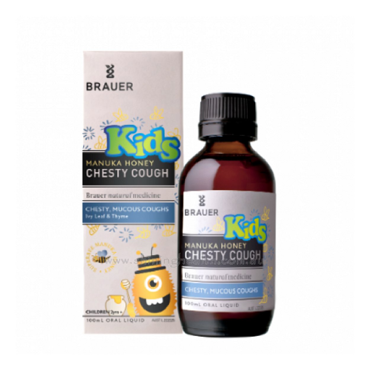Brauer Kids Manuka Honey Chesty Cough Relief Syrup - Natural Cough Suppressant for Children, Soothes Throat & Chest Congestion - Perfect for Cold & Flu Season, Daytime & Nighttime Use