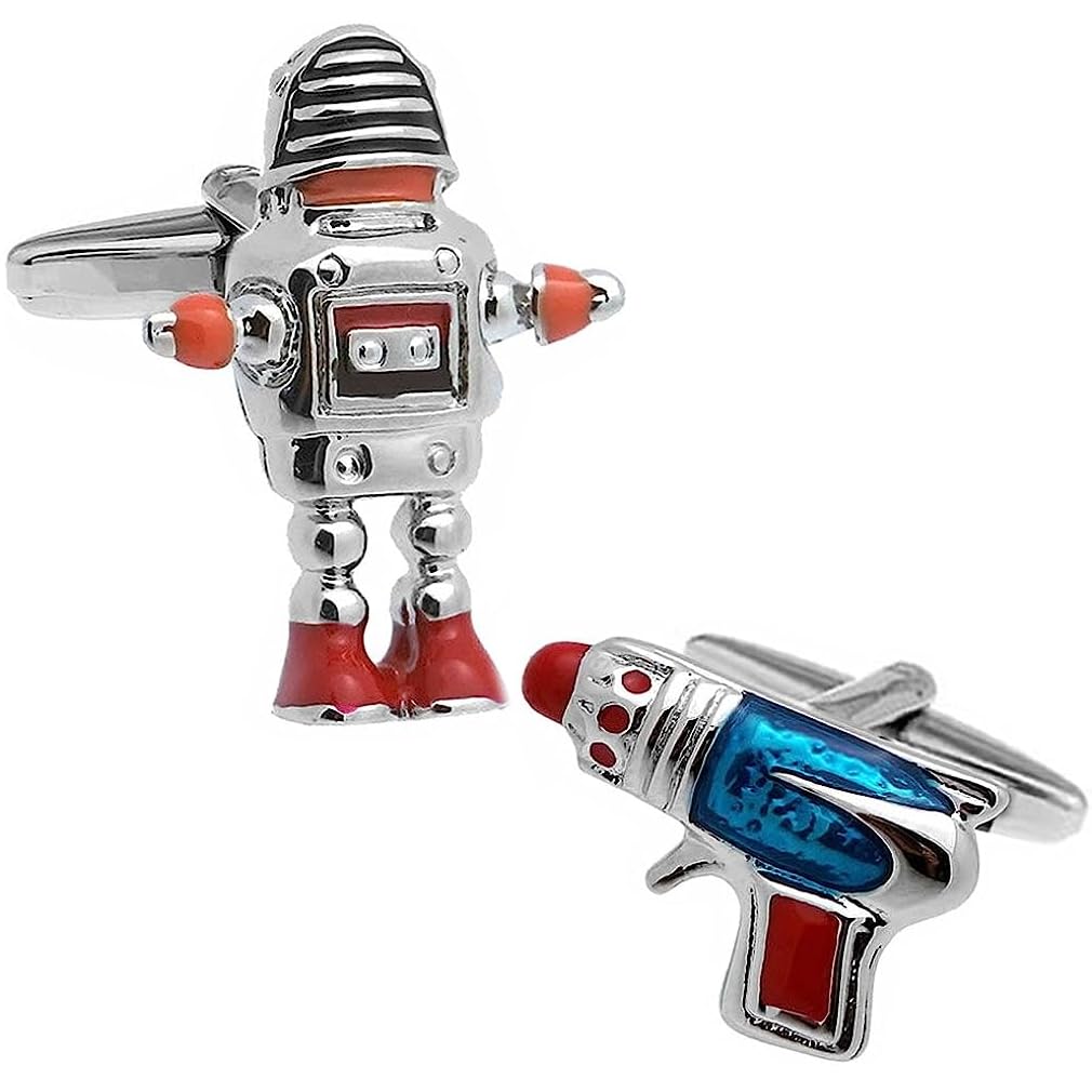 Robot & Gun Cufflinks for Men - Unique Steampunk Style Tie Accessories - Perfect for Weddings, Business Meetings & Formal Events
