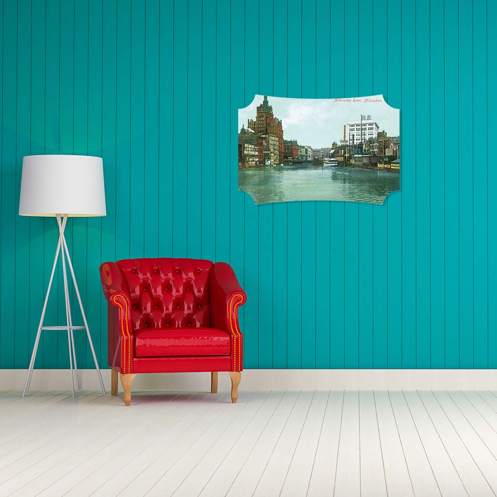 Milwaukee River Wall Art - Horizontal Home Decor Sign with Berlin Shape Frame 18x12 Inches - Perfect for Living Room, Bedroom & Office Decor