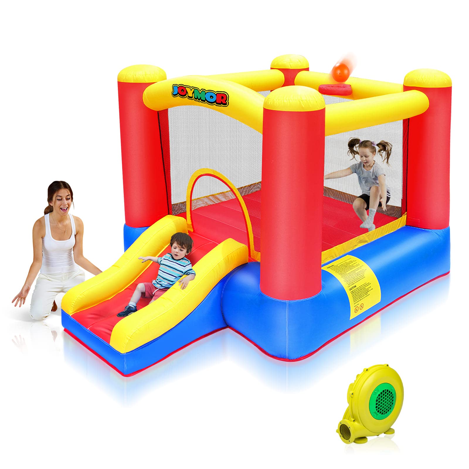 JOYMOR Inflatable Bounce House for Kids Ages 3-6 - Indoor Playhouse with Air Blower, Basketball Hoop & Slide - Perfect for Toddlers 1-3, Birthday Parties, Backyard Fun & Indoor Playtime