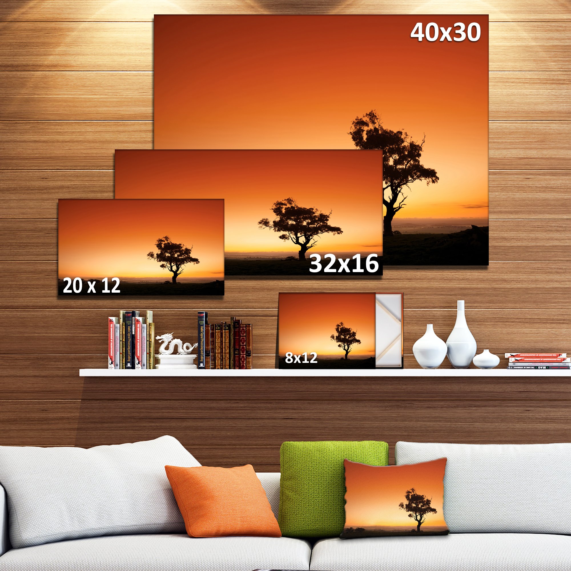 Extra Large Sunrise Landscape Wall Art with Lonely Tree - Modern Home Decor for Living Room, Bedroom & Office