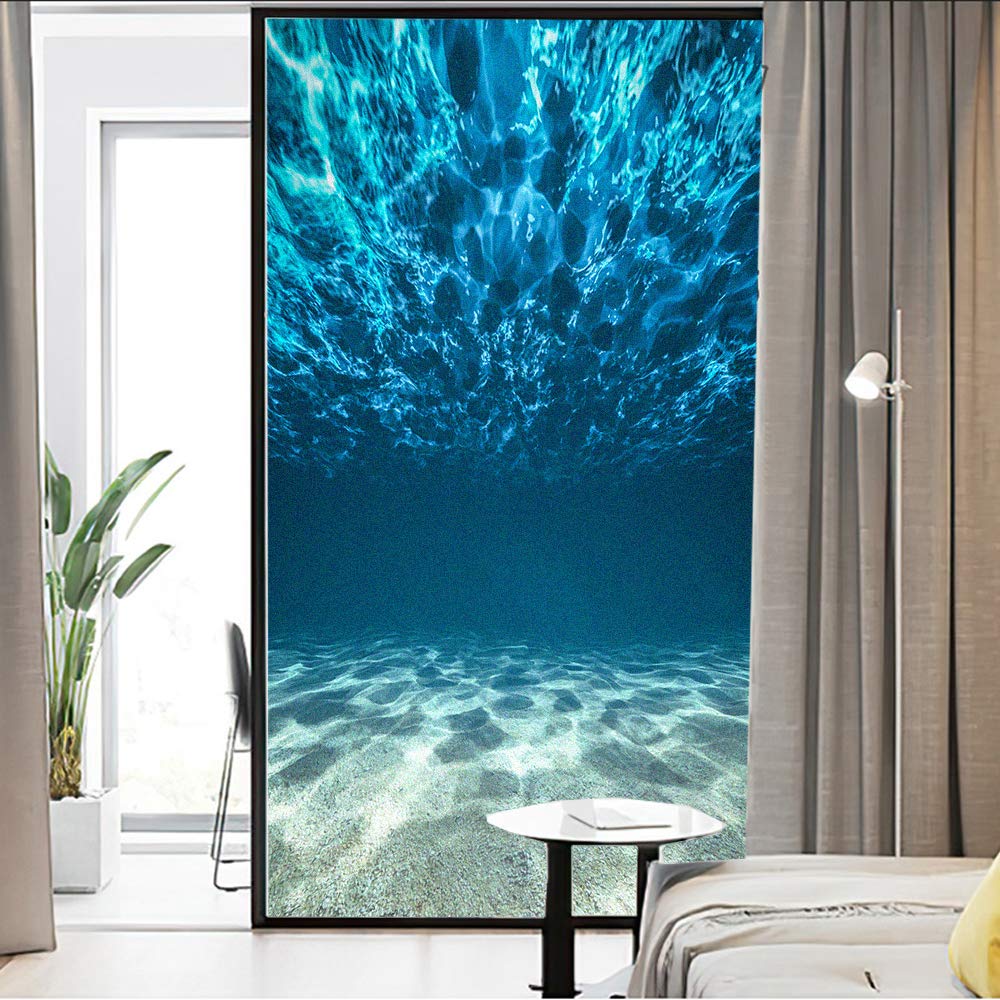 J4U Underwater Ocean Window Film - Static Cling Privacy Decorative Sticker for Bathroom, Home, Kitchen & Office - No Glue Needed, Heat Control - 17.7