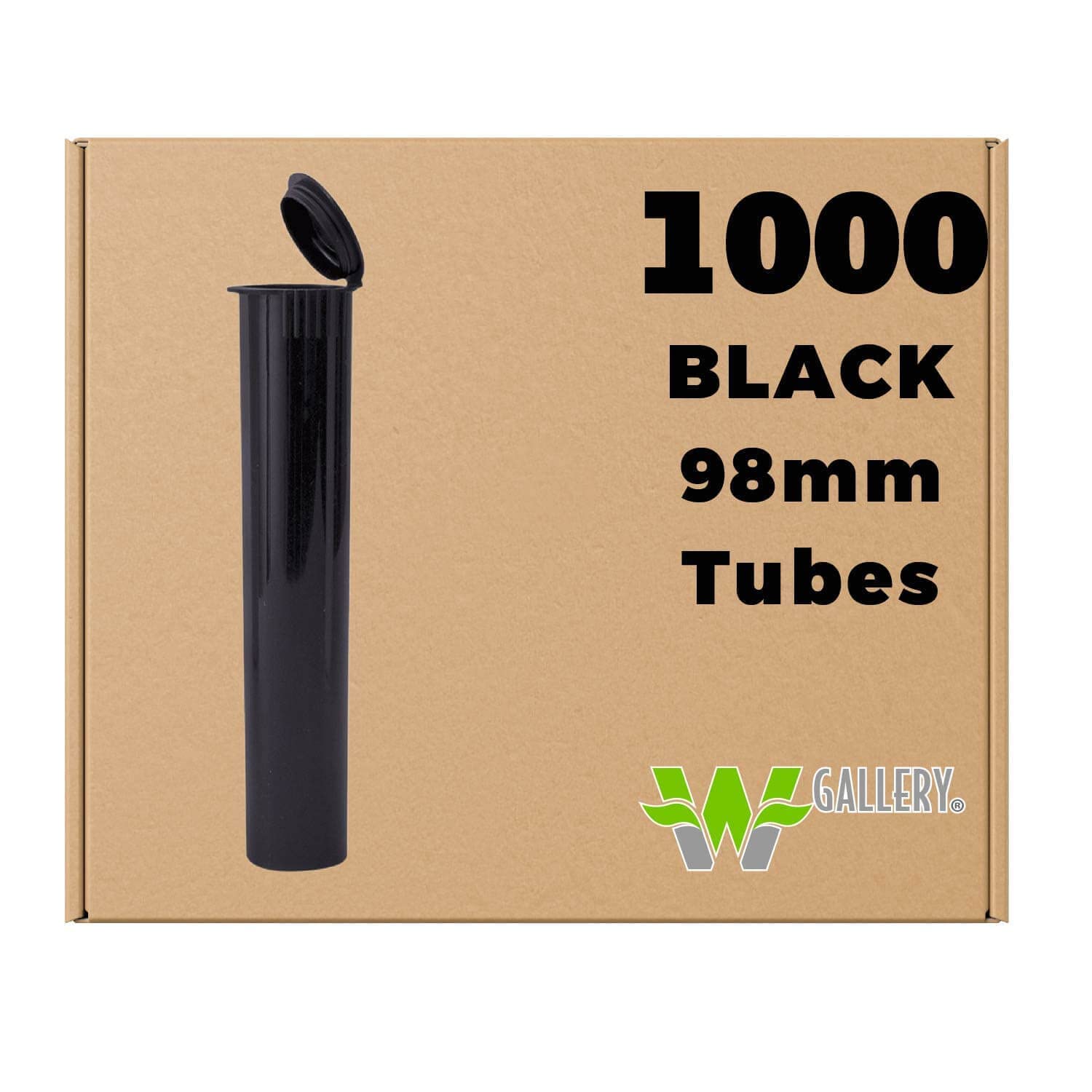 W Gallery 1000 Black 98mm Open Cap Pop Top Tubes - Airtight Smell Proof Plastic Containers for Pills, Herbs, Flowers & Supplements - Medical Grade Prescription Bottles (Bulk Pack) - Perfect for Pharmacy Storage, Travel Organizers & Home Use