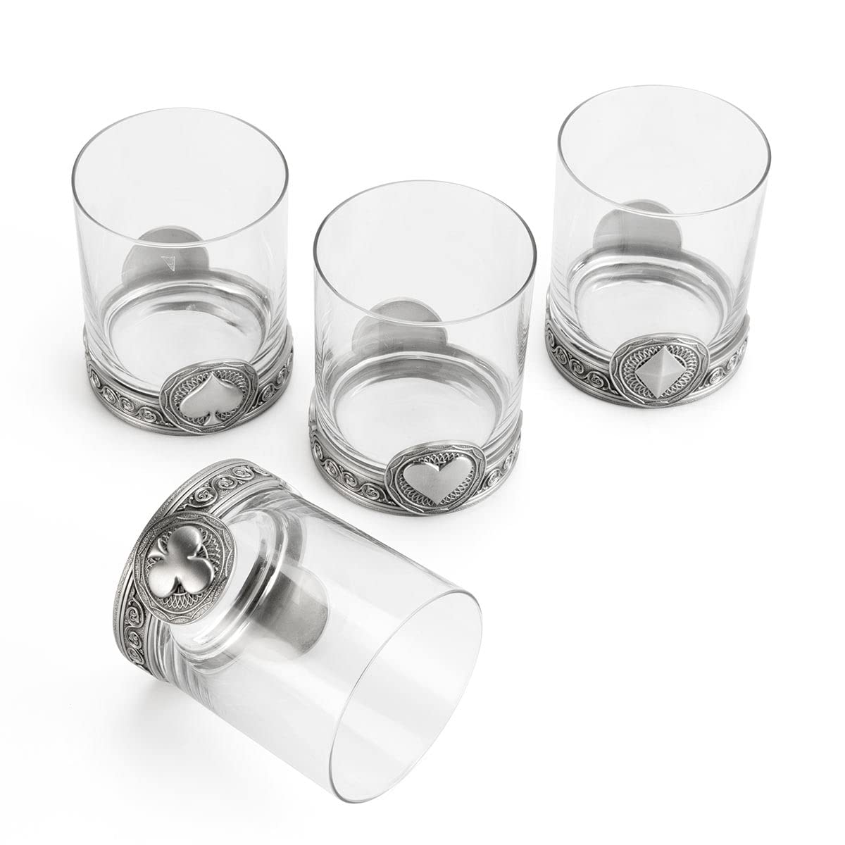 Royal Selangor Pewter Whiskey Tumbler Set of 4 (10oz Each) - Premium Ace Collection for Cognac, Bourbon, Scotch & Cocktails - Perfect for Home Bar, Gifts & Entertaining
