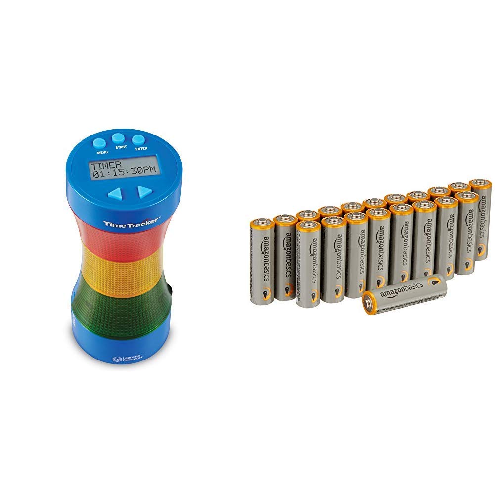 Learning Resources Time Tracker Visual Timer & Clock with Amazon Basics 20 Pack AA 1.5V Alkaline Batteries (2875mAh) - Perfect for Classroom Management, Home Organization, and Educational Activities