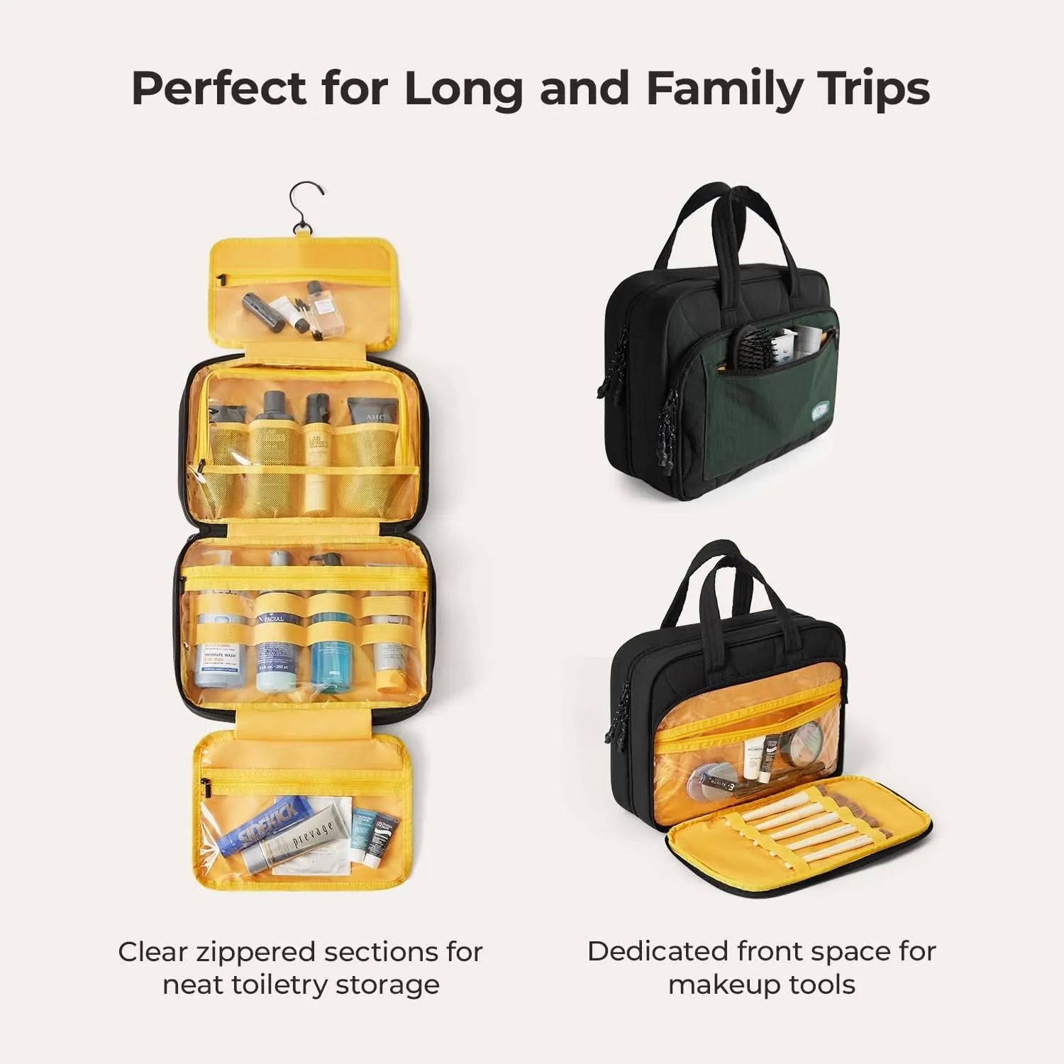 Paz Hanging Toiletry Bag for Travel - Waterproof Cosmetic Organizer with Multiple Pockets - Perfect for Bathroom, Camping & Gym Essentials Storage