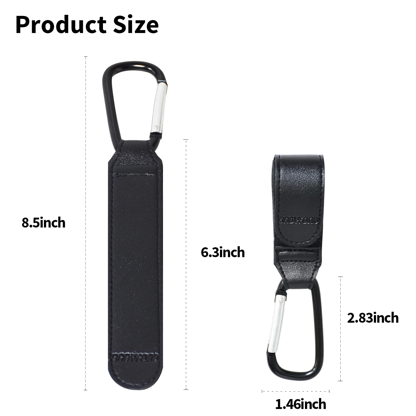 Premium Stroller Hooks (2-Pack) - Heavy Duty Leather Style Baby Stroller Clips for Diaper Bags, Groceries & Shopping - Universal Mommy Hook for Strollers, Car Seats & Wheelchairs - Perfect for Park Outings, Mall Trips & Daily Errands (Black)