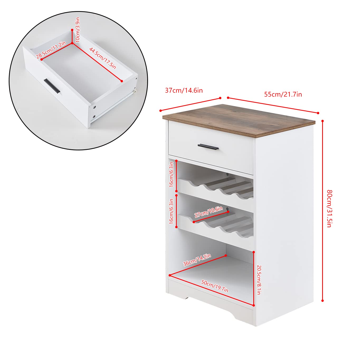 8-Bottle Wooden Wine Rack with Drawer - Freestanding Wine Storage Cabinet for Kitchen, Pantry, Dining Room | Perfect for Wine Display & Organization in Home Bars, Cellars, and Entertaining Spaces