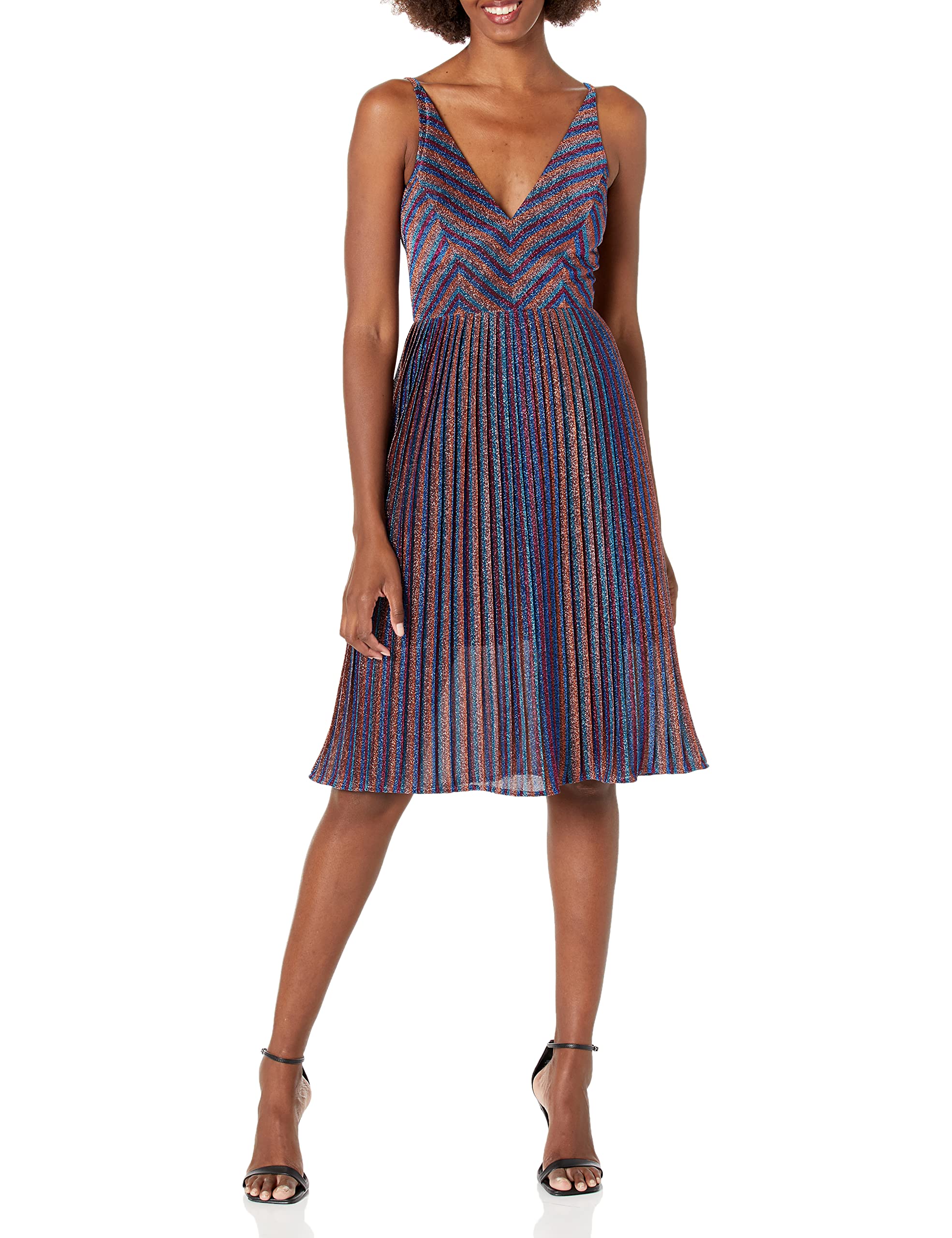 Dress the Population Women's Haley Sleeveless V-Neck Fit & Flare Pleated Party Dress - Elegant Cocktail & Evening Gown for Weddings, Galas & Special Occasions