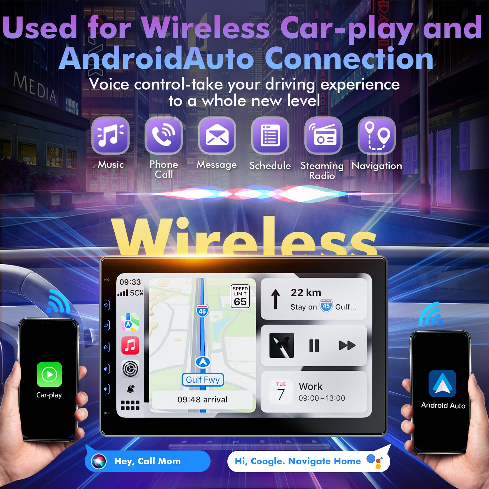 10 Inch IPS Touch Screen Double Din Car Stereo with Wireless CarPlay & Android Auto - Bluetooth Car Radio Receiver with FM, 720P Backup Camera for Seamless Driving & Entertainment