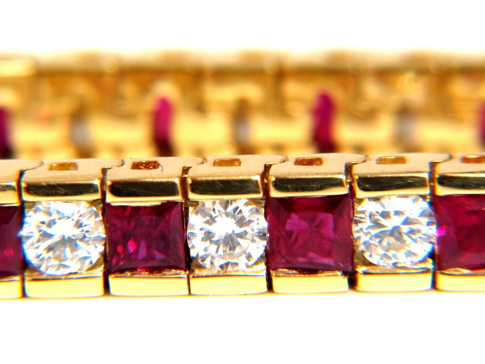 7.20ct Natural Ruby & Diamond Channel Line Bracelet in 14K Gold - Elegant Jewelry for Weddings, Anniversaries & Special Occasions
