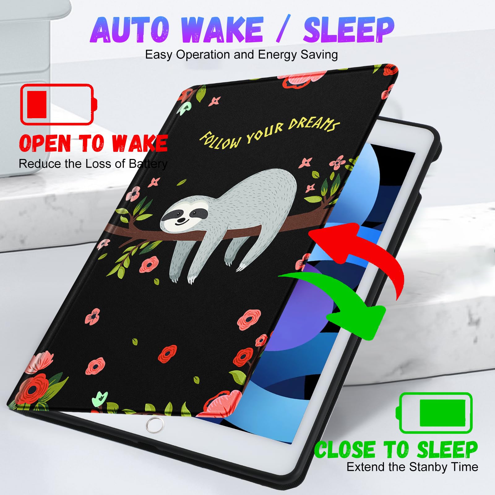 Cute Kawaii Cartoon Design iPad Case - Compatible with iPad 5th/6th Generation, iPad Air 1st/2nd Gen & iPad Pro 9.7 Inch - Stylish Protective Cover for Girls, Women & Teens - Perfect for School, Work & Travel