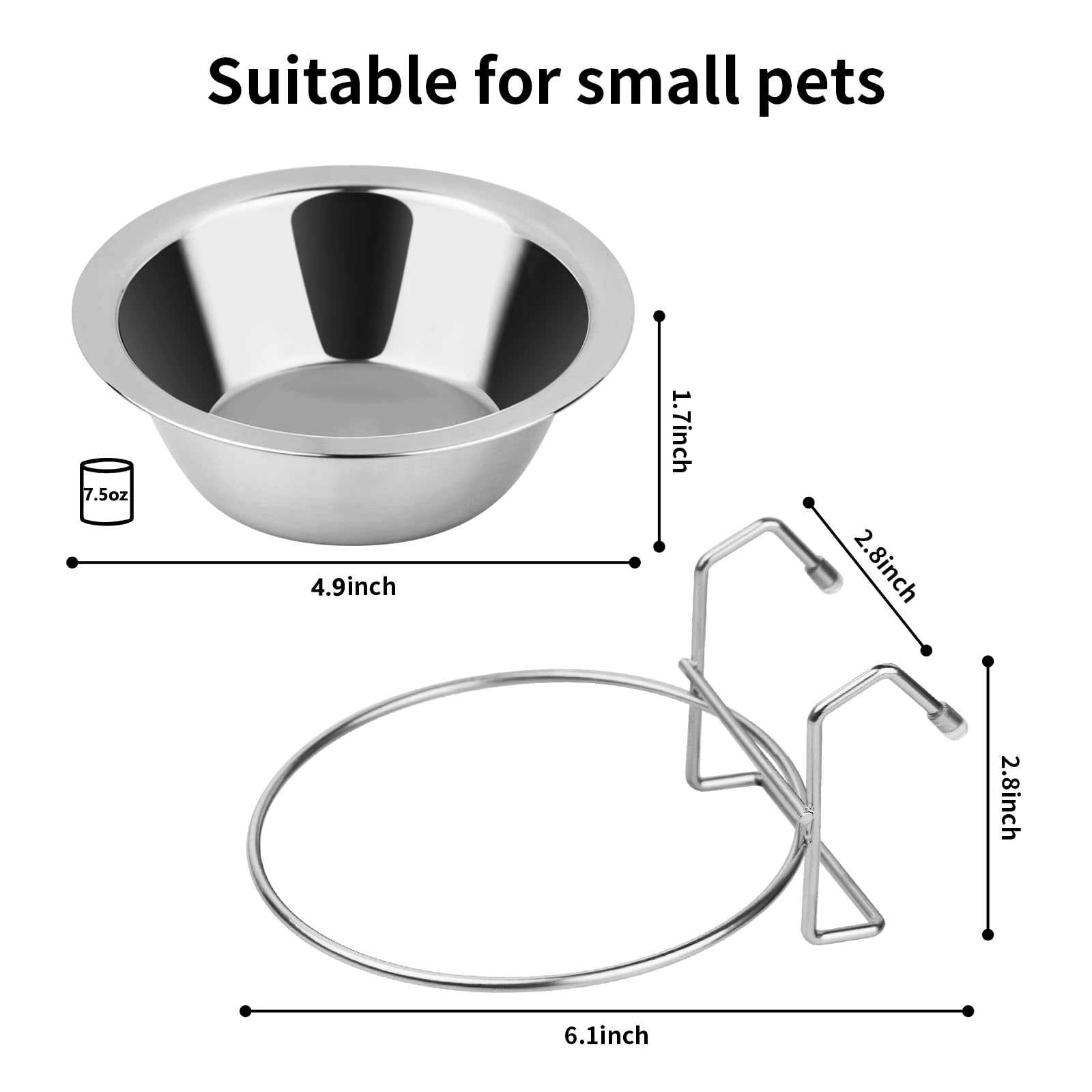 2PCS Stainless Steel No Spill Hanging Dog Bowls - 7.5oz Pet Food & Water Feeder for Kennel, Crate, Cage (Indoor/Outdoor Use) - Perfect for Small Dogs & Puppies During Travel, Training, or Daily Feeding
