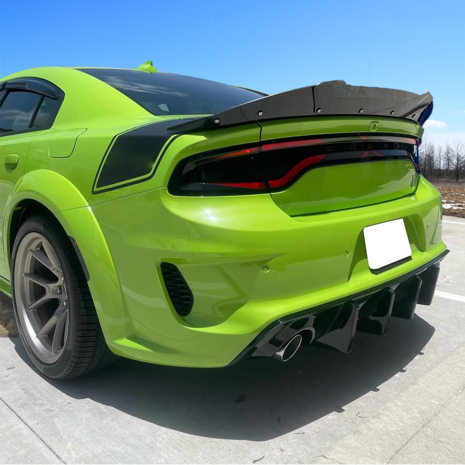 IKON MOTORSPORTS Rear Diffuser for 2020-2023 Dodge Charger Widebody | Gloss Black PP Bumper Lip with 4 Fins | Aggressive Styling Upgrade for Street & Track Performance