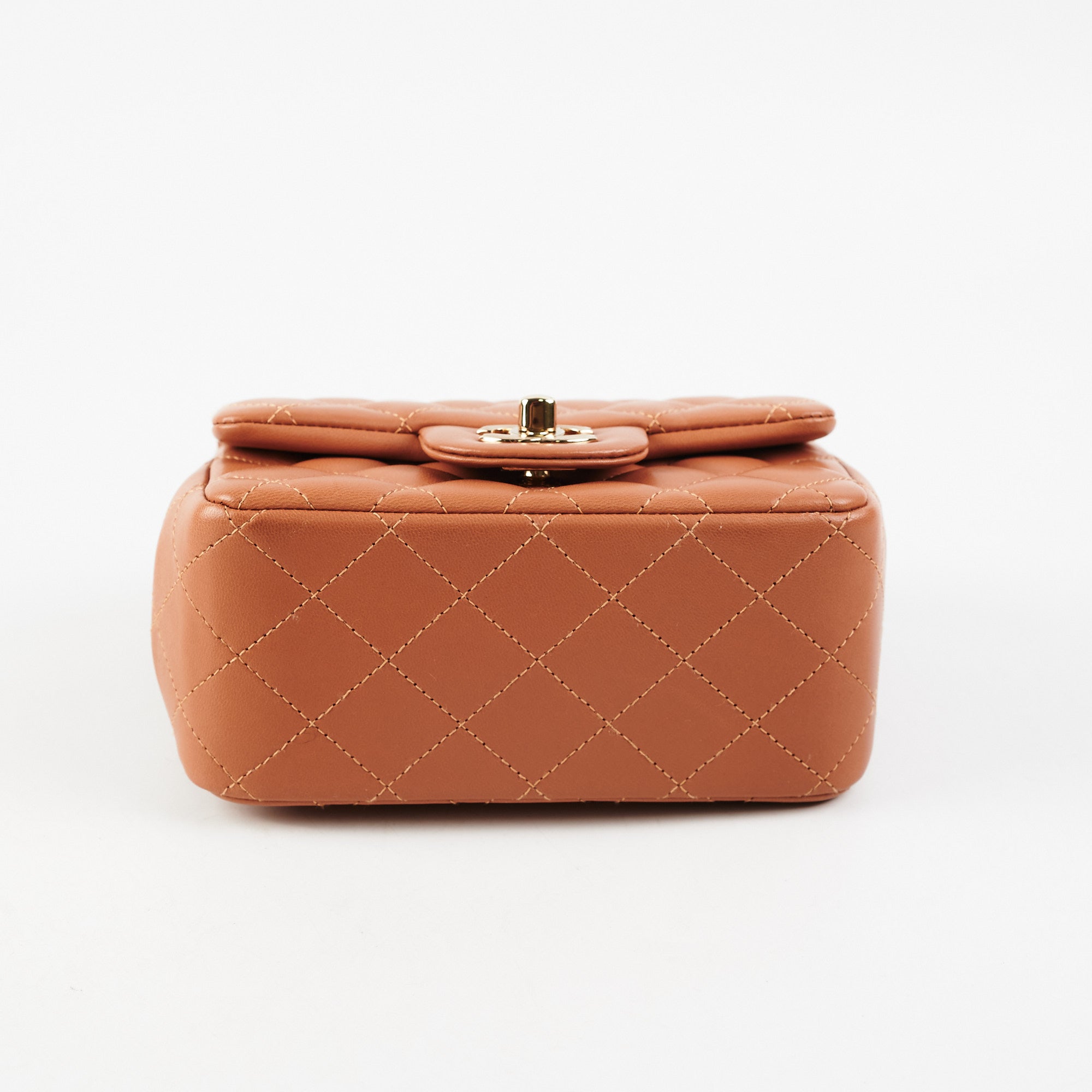 Chanel 21P Quilted Mini Square Bag in Caramel - Luxury Crossbody Purse for Women, Perfect for Date Night & Evening Events
