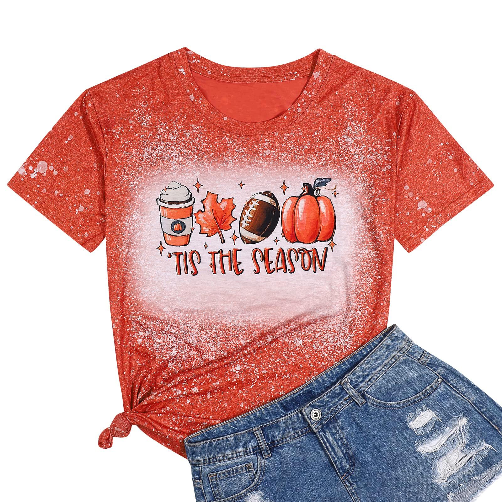 Funny Thankful Pumpkin T-Shirt for Women - Cute Thanksgiving Graphic Tee with Leaves Design, Casual Short Sleeve Fall Top | Perfect Thanksgiving Gift, Autumn Outfits & Seasonal Family Gatherings