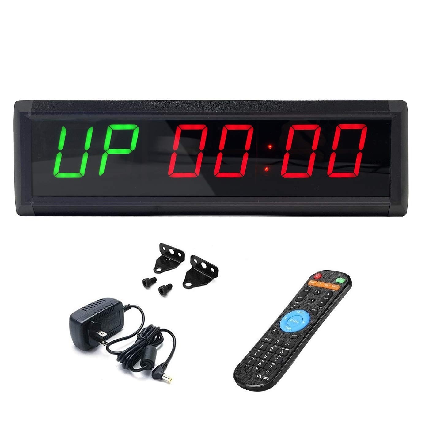 1.8 Inch Digital Workout Timer Wall Clock - Interval Countdown/Countup Stopwatch with Remote Control (Green & Red Display) for Gym, Home Fitness & Cross Training
