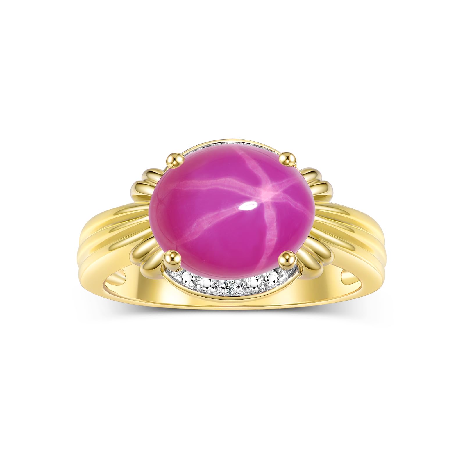 Rylos 12X10MM Gemstone & Diamond Ring for Women - Elegant Yellow Gold Plated Silver Statement Ring (Sizes 5-13) - Perfect for Middle or Pointer Finger - Ideal for Weddings, Parties & Special Occasions