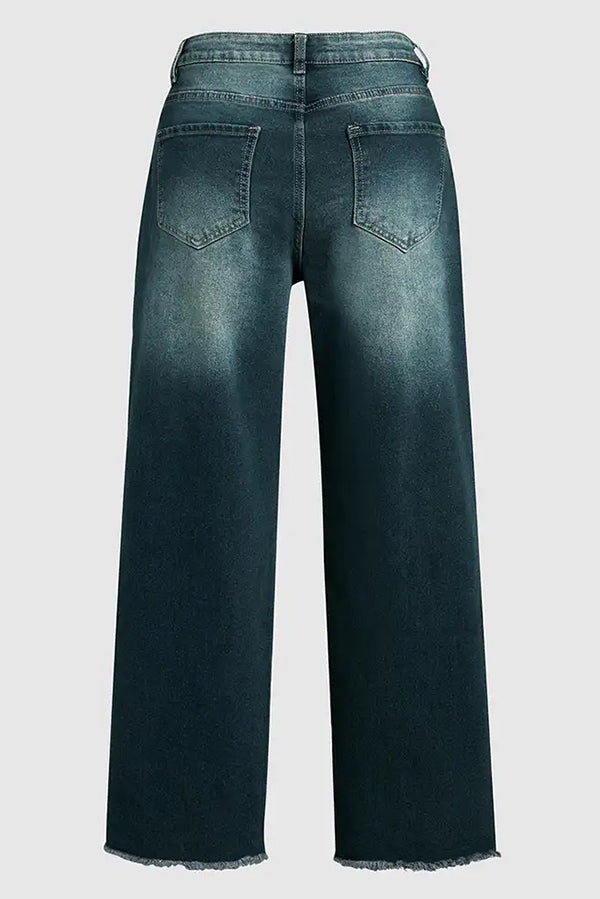 Stylish Raw Edge Mid Rise Pocket Stretch Straight Leg Jeans for Women | Comfortable & Trendy Denim Pants for Casual Wear, Work & Everyday Outfits