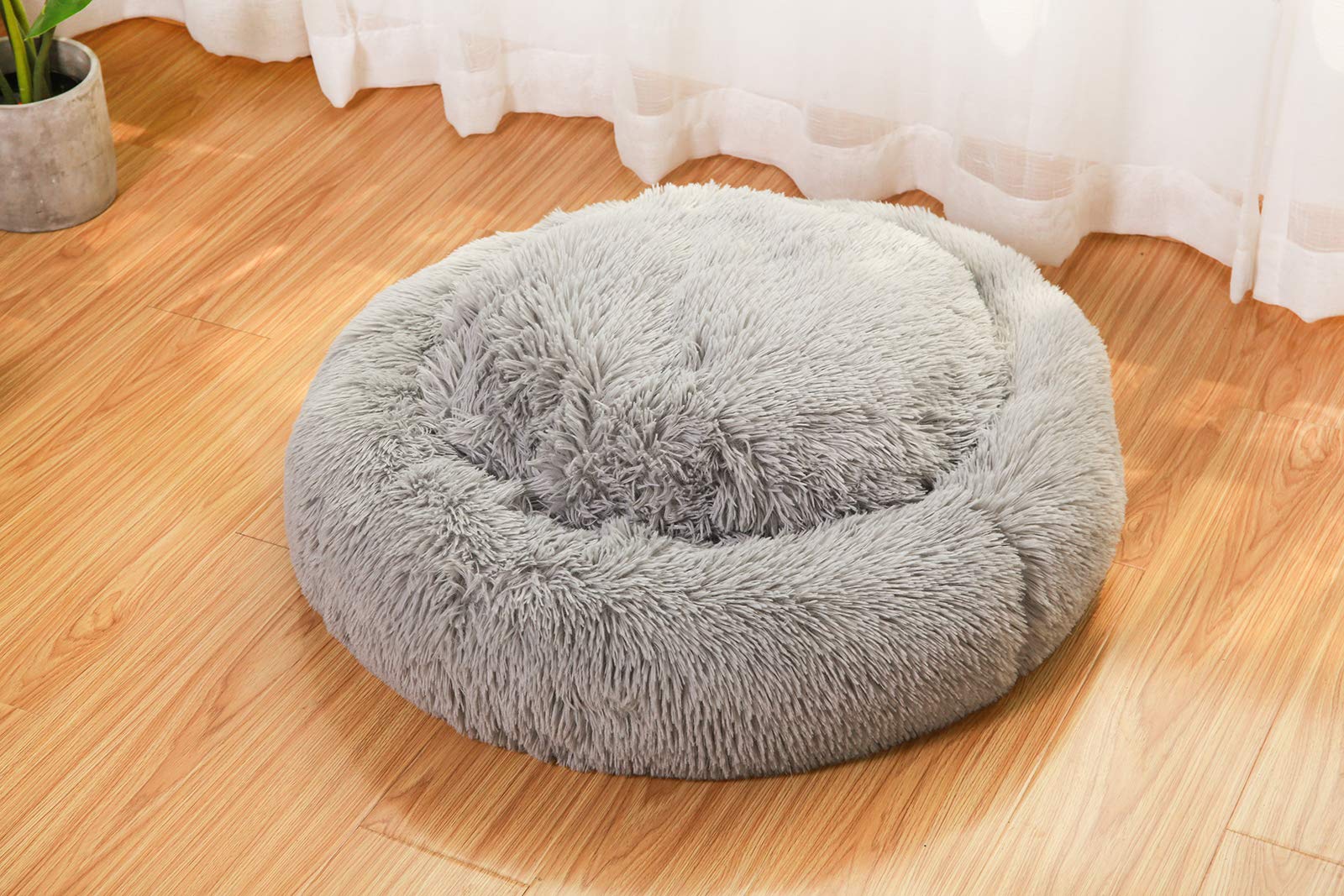 Washable Donut Dog Bed for Medium & Large Dogs - Fluffy Round Calming Cuddler Pet Bed with Faux Fur, Also Perfect for Small Cats | Cozy Sleeping Spot for Pets in Living Room or Bedroom