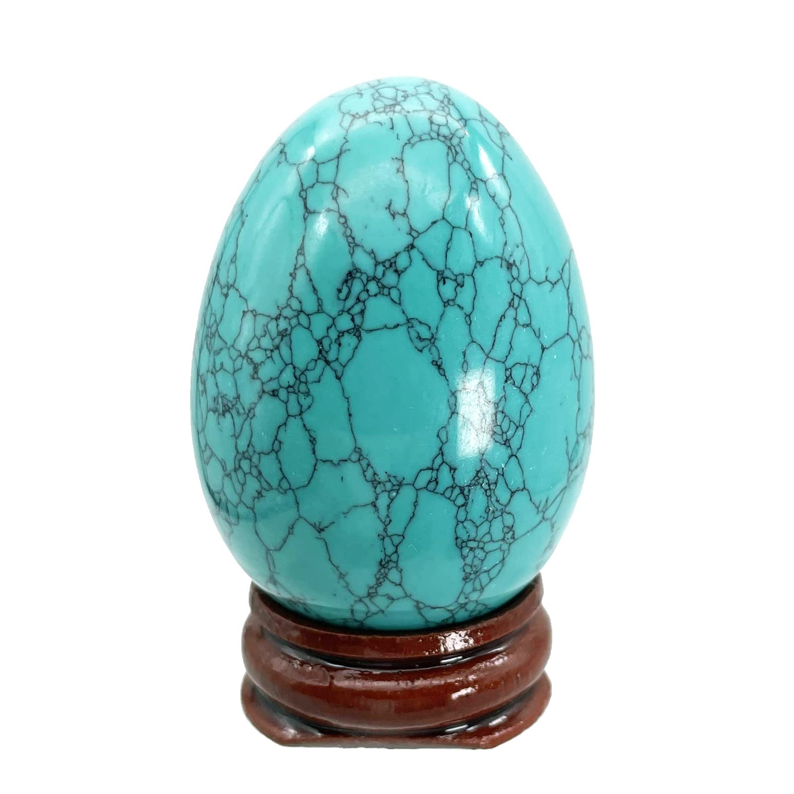 Healing Crystal Stone Egg Figurine - Polished Howlite Turquoise Easter Egg Sculpture with Wooden Stand (1.8 Inch) - Perfect for Meditation, Home Decor & Spiritual Gifts