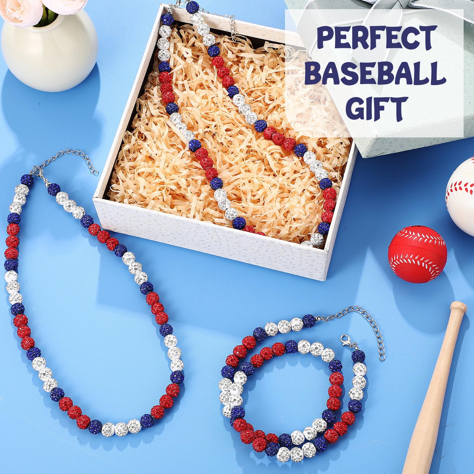 12 Pcs Bling Baseball Necklace - Iced Out Beaded Baseball Jewelry for Team Players, Lovers & Fans - Perfect for Games, Parties & Sports Events