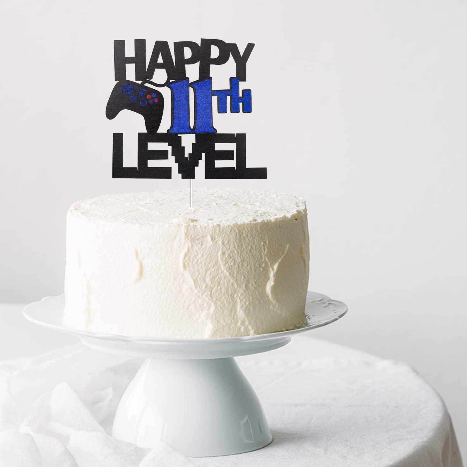 Happy 11th Birthday Video Game Cake Topper - Blue Glitter Gamer Level 11 Unlocked Party Decoration for Gaming Themed Birthday Cakes | Perfect for Boys' 11th Birthday Parties & Gamer Celebrations