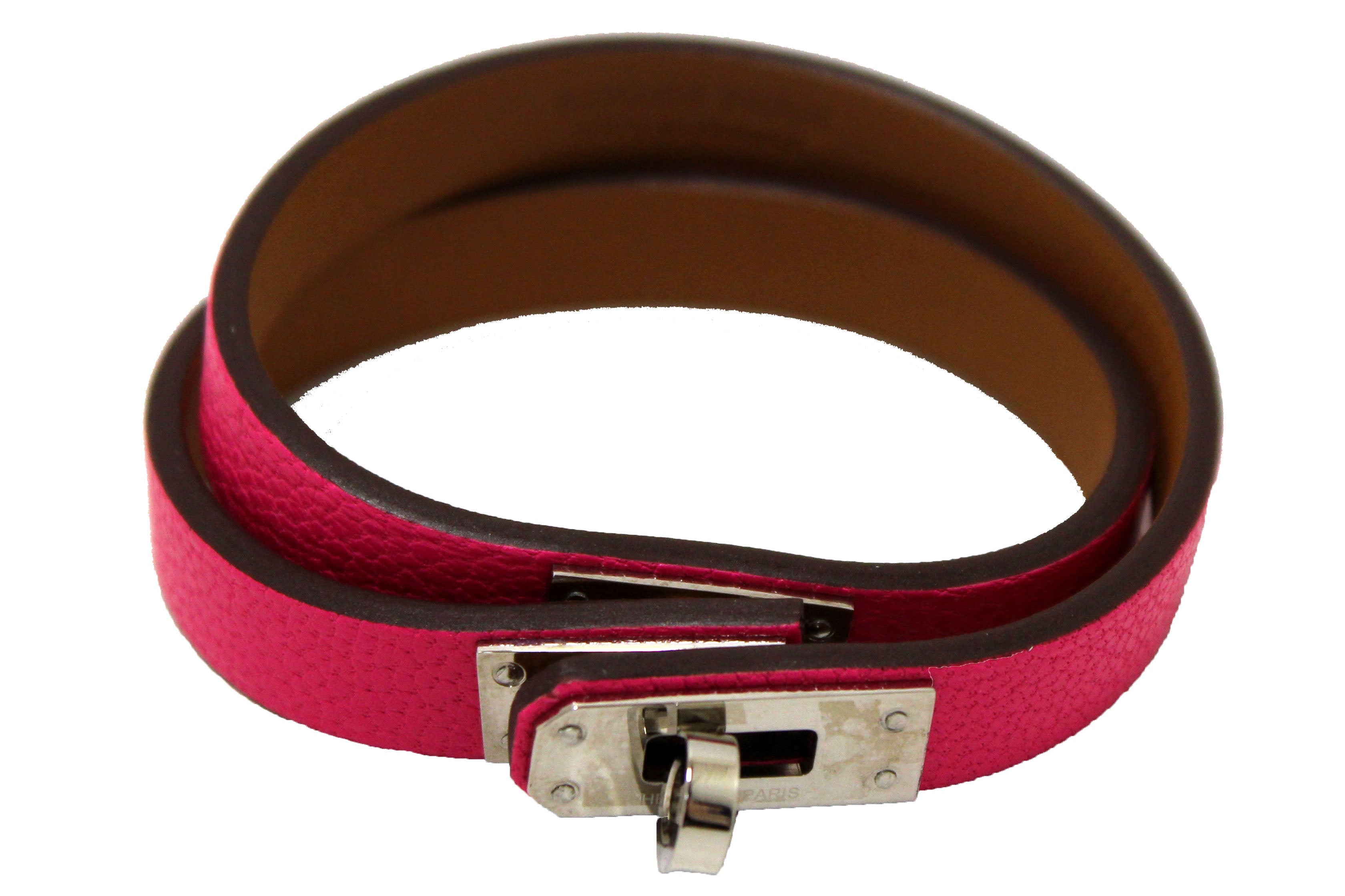 Authentic Hermes Pink Goatskin Leather Mini Kelly Double Tour Bracelet - Luxury Designer Wristlet for Women, Perfect for Parties, Weddings & Everyday Elegance