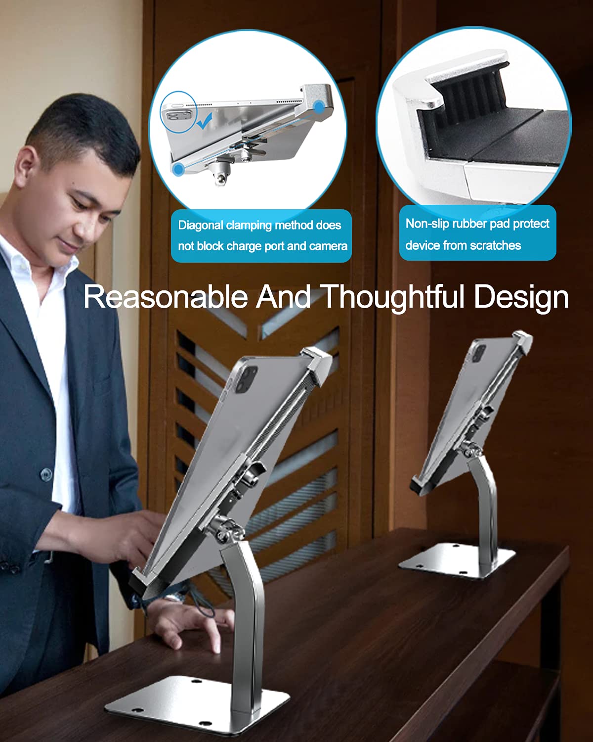Anti-Theft Tablet Kiosk Stand for 9-14 Inch Tablets - Heavy Duty Security iPad Floor/Desk Stand with Lock & Key - Compatible with iPad Pro 12.9/Air, Surface Pro/Go, Galaxy Tabs - Perfect for Retail Stores, Restaurants & Public Kiosks