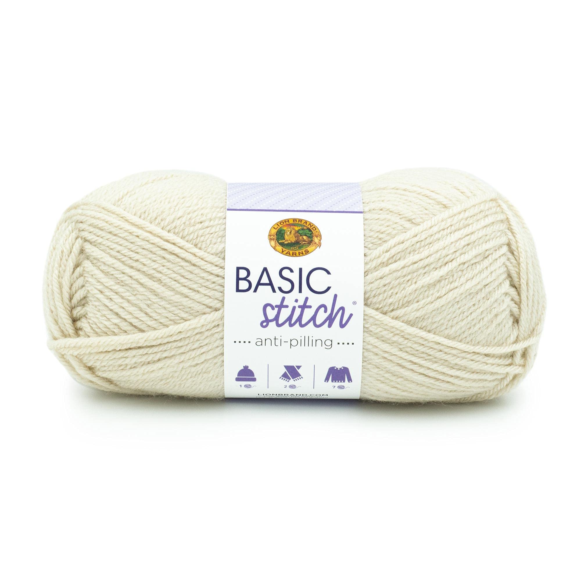 Lion Brand Yarn Basic Stitch Anti-Pilling Knitting & Crochet Yarn - Soft & Durable 1-Pack Beige Heather - Perfect for Scarves, Blankets & DIY Crafts