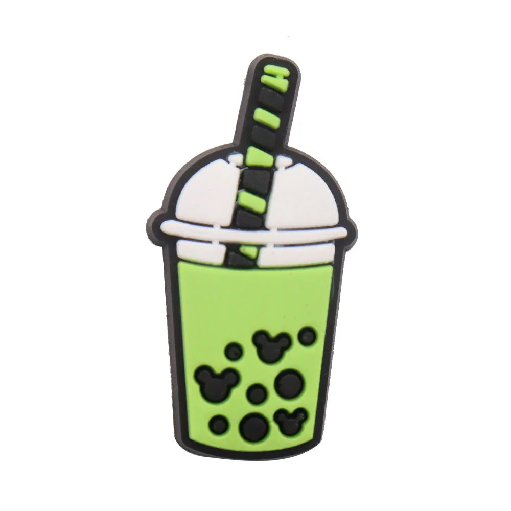 1PCS PVC Shoe Charms - Cute Bubble Tea Drink Rabbit Heart Sandals Decoration for Wristbands & Slippers | Fun Accessories for Kids, Girls Gift Ideas | Perfect for DIY Crafts, Party Favors & Fashion Styling