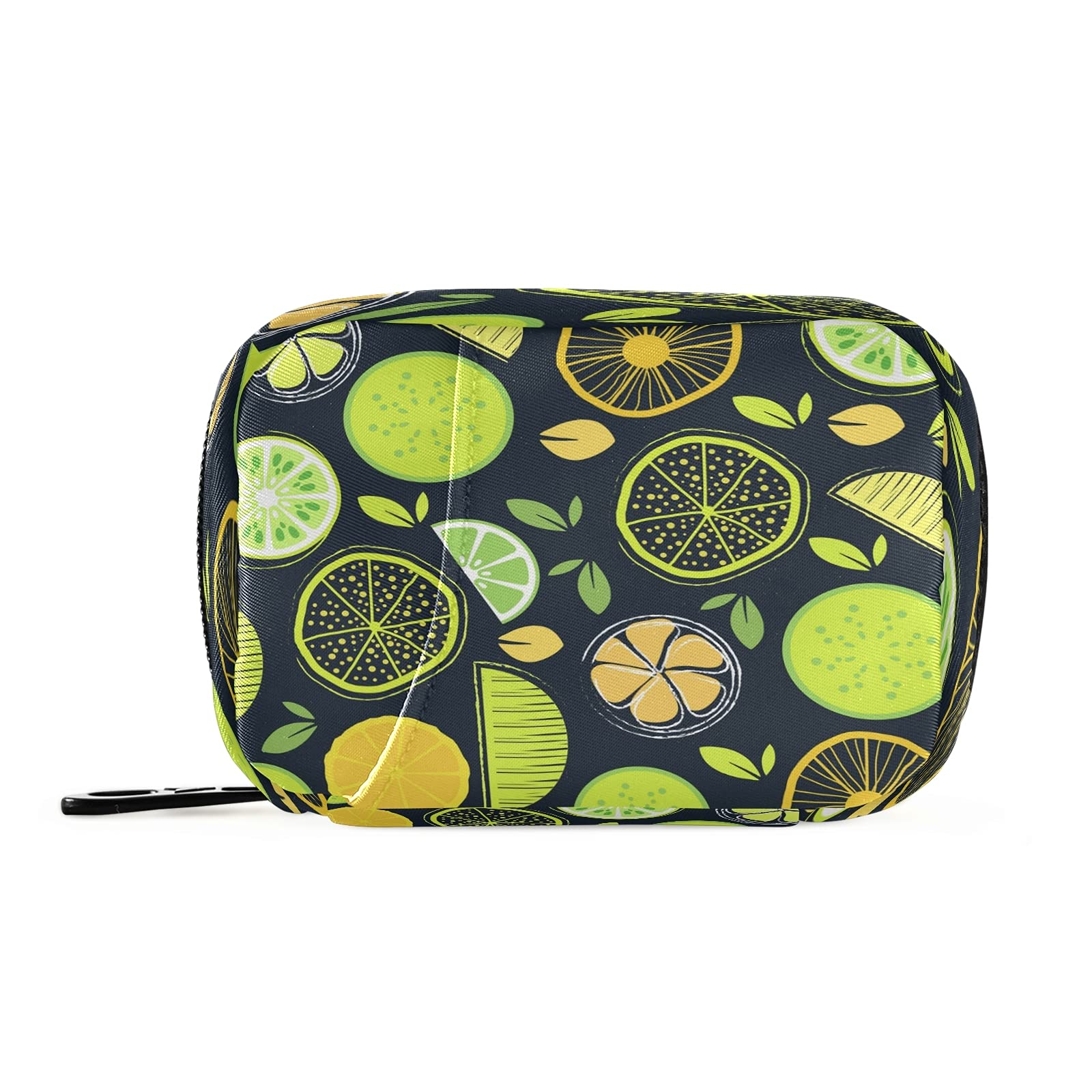 One Bear Fresh Lemon Lime Orange & Leaf Pill Organizer - 8 Large Compartment Travel Medicine Case with Zipper | Portable Vitamin Storage for Daily Use, Travel, Work & Gym