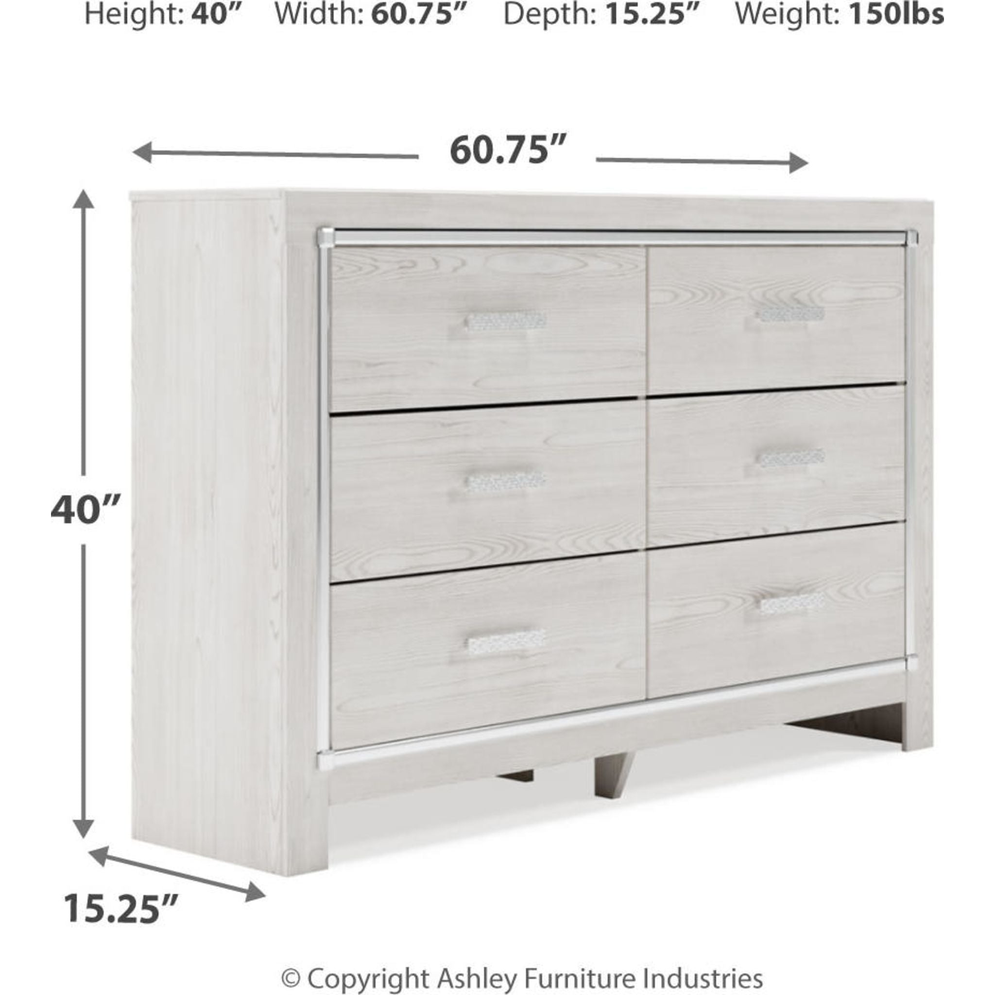 Altyra White Dresser - Modern 6-Drawer Chest for Bedroom, Living Room & Office Storage | Solid Wood Furniture with Smooth Gliding Drawers