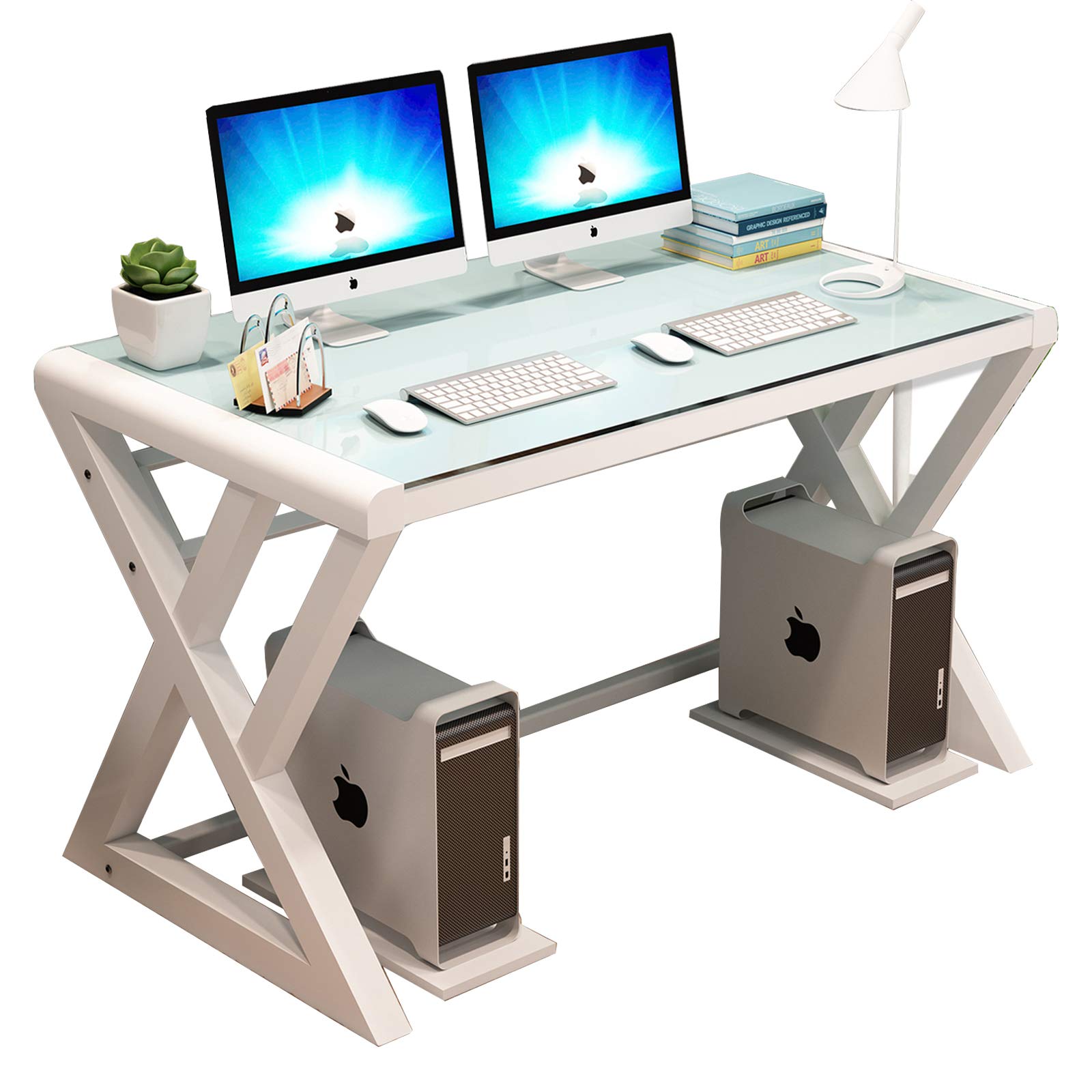 Modern Glass Top & Metal Frame Computer Desk - 55.1