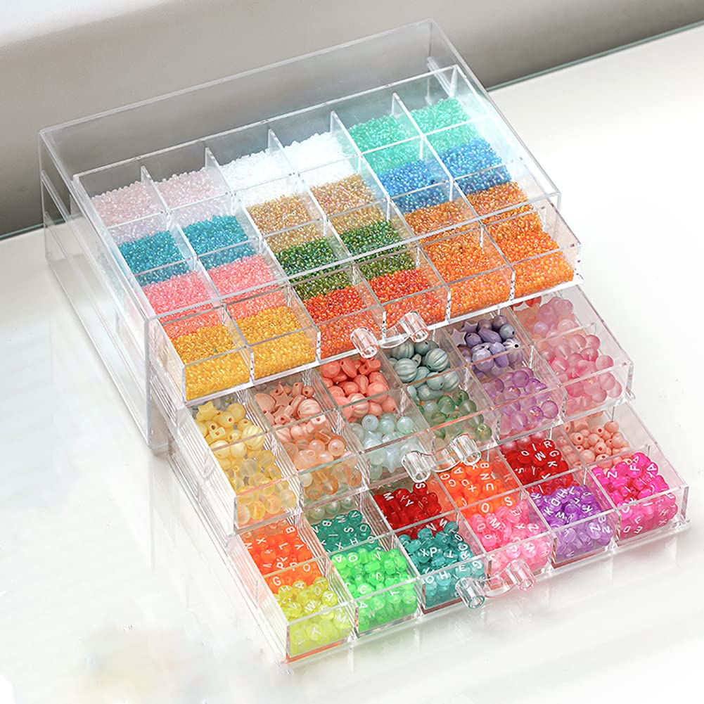 72 Grids Clear Acrylic Storage Box with 3 Drawers - Transparent Craft Organizer for Art Supplies, Painting Tools, Nail Tips, Beads, Earrings & Jewelry | Perfect for DIY Projects, Home Office & Craft Room Organization