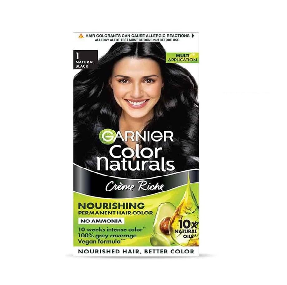 Garnier Color Naturals Crème Hair Color - Shade 1 Natural Black (35ml + 30g Mini) | Permanent Hair Dye for Women & Men | At-Home Hair Coloring Kit for Gray Coverage & Vibrant Color