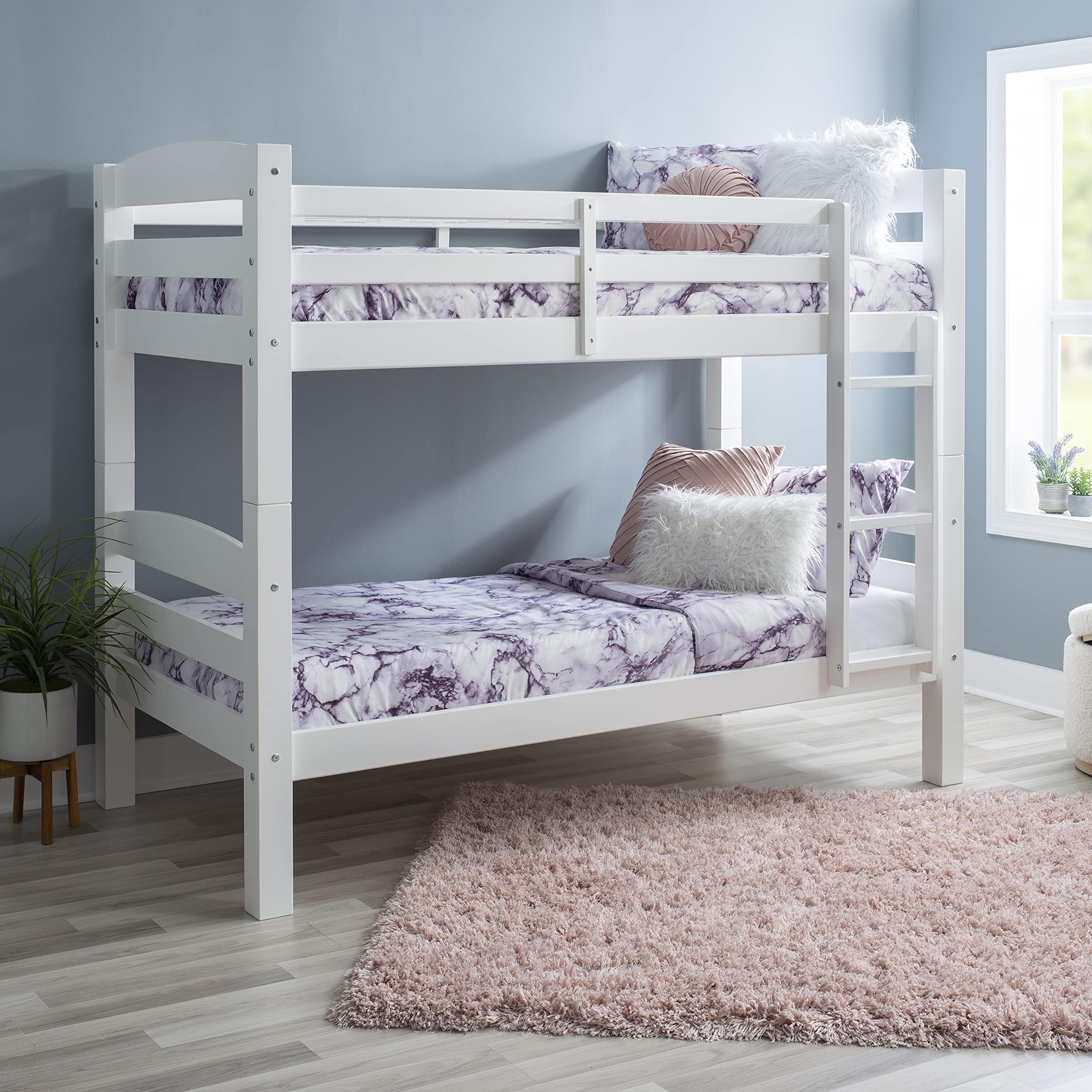 Powell Levi White Twin Over Twin Bunk Bed - Space Saving Kids Bedroom Furniture for Siblings or Sleepovers | Sturdy Wooden Bunk Beds for Small Rooms & Shared Bedrooms